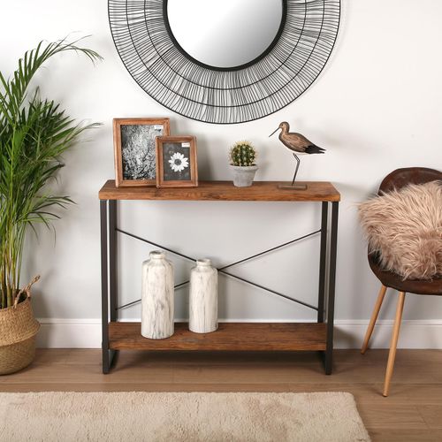 Meuble D'entrée Étroit, Table Console Taline 100x30x80cm,bois Et Métal, Noir