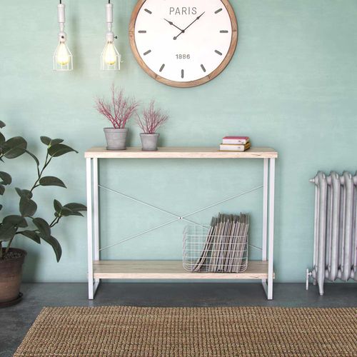 Meuble D'entrée Étroit, Table Console Taline 100x30x80cm,bois Et Métal, Blanc