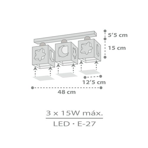 Plafonnier Pour Enfants à 3 Lampes Moonlight Lune Et Étoiles Gris