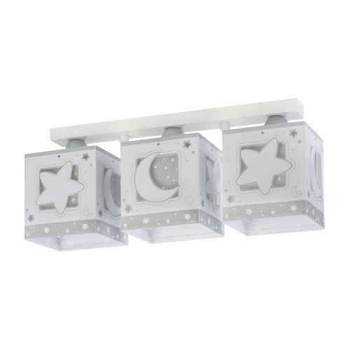 Plafonnier Pour Enfants à 3 Lampes Moonlight Lune Et Étoiles Gris