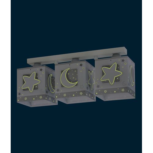 Plafonnier Pour Enfants à 3 Lampes Moonlight Lune Et Étoiles Gris