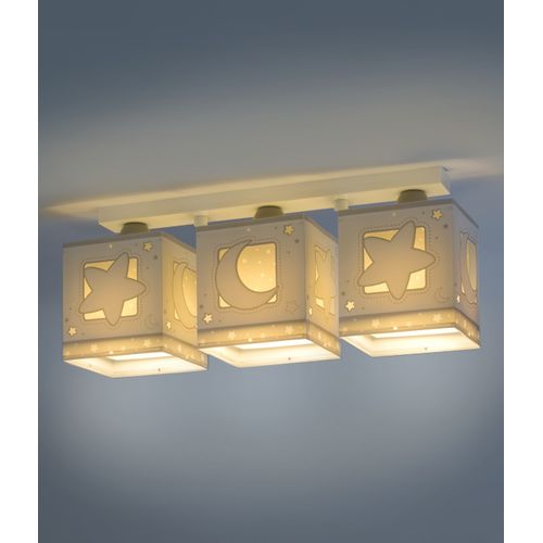 Plafonnier Pour Enfants à 3 Lampes Moonlight Lune Et Étoiles Gris