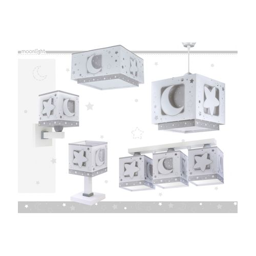 Plafonnier Pour Enfants à 3 Lampes Moonlight Lune Et Étoiles Gris
