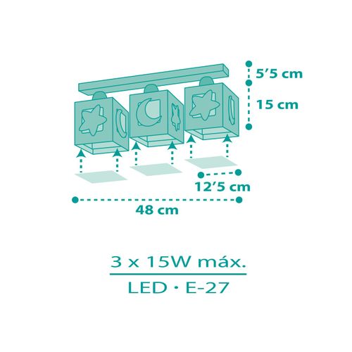 Plafonnier Pour Enfants à 3 Lampes Moonlight Lune Et Étoiles Vert