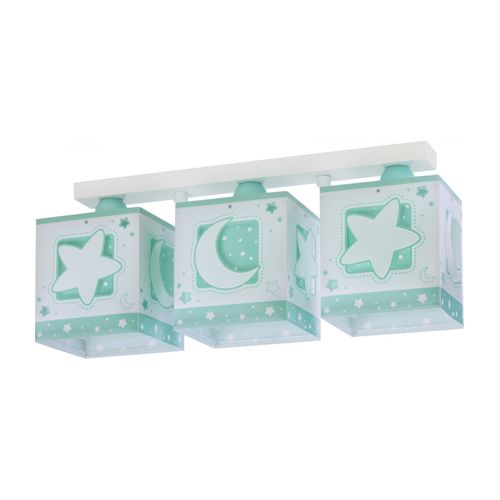 Plafonnier Pour Enfants à 3 Lampes Moonlight Lune Et Étoiles Vert