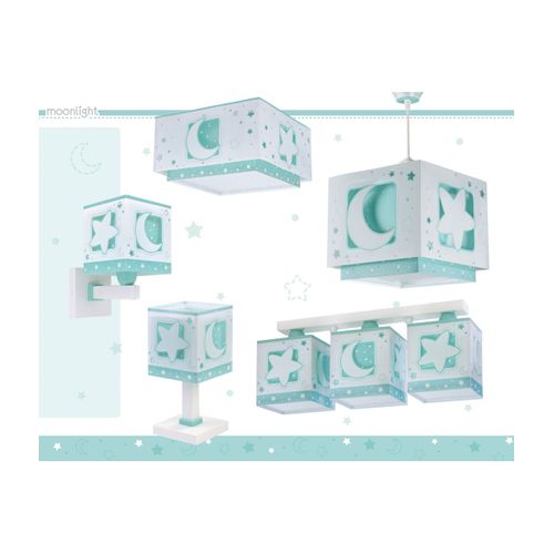 Plafonnier Pour Enfants à 3 Lampes Moonlight Lune Et Étoiles Vert