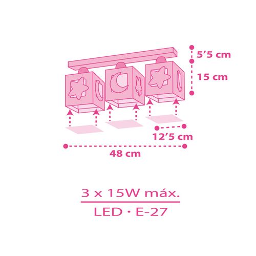 Plafonnier Pour Enfants à 3 Lampes Moonlight Lune Et Étoiles Rose