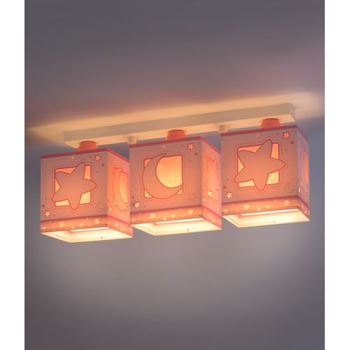 Plafonnier Pour Enfants à 3 Lampes Moonlight Lune Et Étoiles Rose