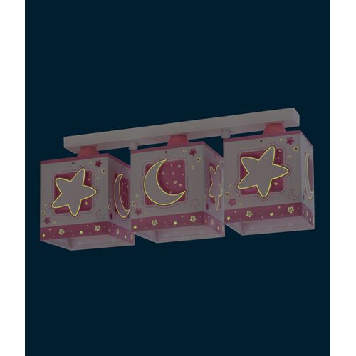 Plafonnier Pour Enfants à 3 Lampes Moonlight Lune Et Étoiles Rose