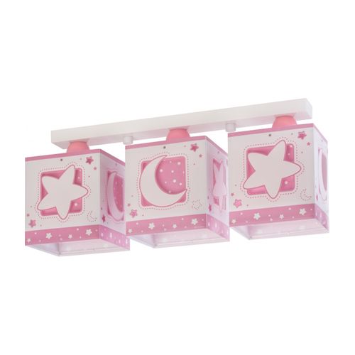 Plafonnier Pour Enfants à 3 Lampes Moonlight Lune Et Étoiles Rose