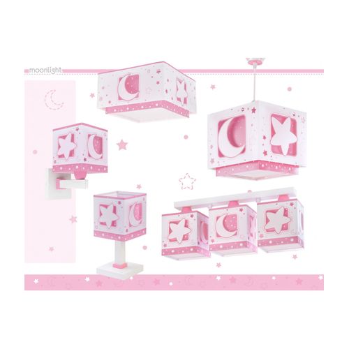 Plafonnier Pour Enfants à 3 Lampes Moonlight Lune Et Étoiles Rose
