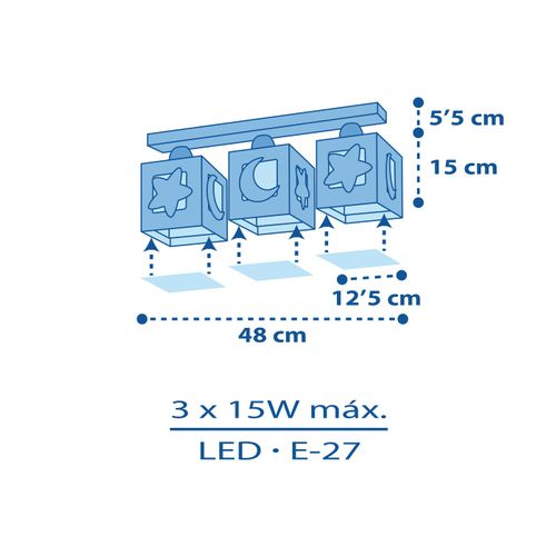 Plafonnier Pour Enfants à 3 Lampes Moonlight Lune Et Étoiles Bleu