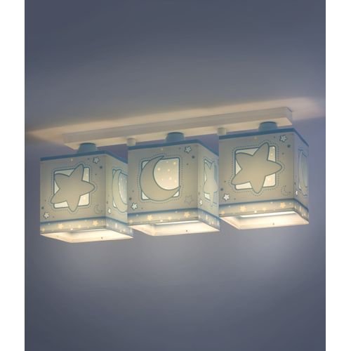 Plafonnier Pour Enfants à 3 Lampes Moonlight Lune Et Étoiles Bleu
