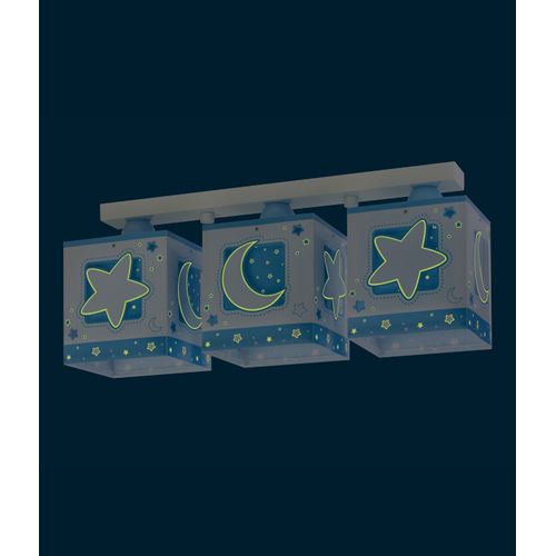 Plafonnier Pour Enfants à 3 Lampes Moonlight Lune Et Étoiles Bleu