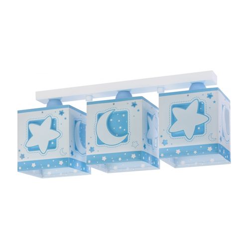 Plafonnier Pour Enfants à 3 Lampes Moonlight Lune Et Étoiles Bleu