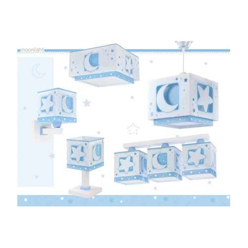 Plafonnier Pour Enfants à 3 Lampes Moonlight Lune Et Étoiles Bleu