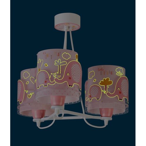 Suspension Pour Enfants à 3 Lampes Little Elephant Éléphante Rose