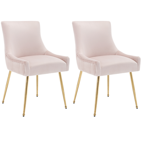 2 Chaises Rembourrées Roses Avec Dossiers Rayés Et Pieds En Métal Doré, Salon,51x58x87cm