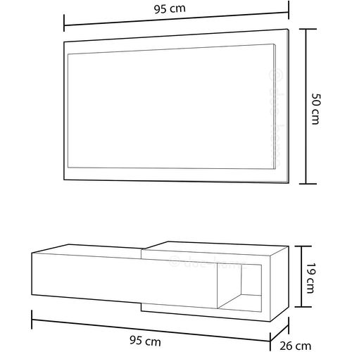 Meuble D'entrée Reversible 1 Tiroir + Miroir 95 X 26 X 19 Cm Béton-blanc Artik