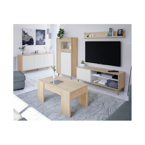 Meuble TV Laura 2 Niches, 1 Porte Et Étagère Murale L135cm -  Blanc / Bois