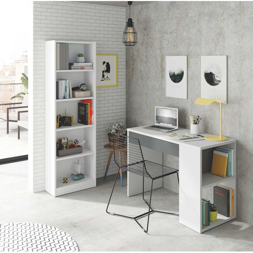 Bureau Domi Avec Tiroir Et Étagère Intégrée - Blanc Et Gris