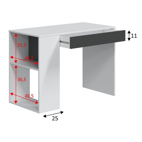 Bureau Domi Avec Tiroir Et Étagère Intégrée - Blanc Et Gris