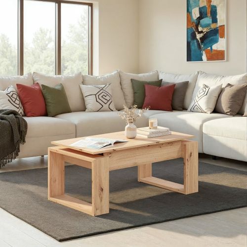 Table basse avec plateau relevable NOVA imitation chêne
