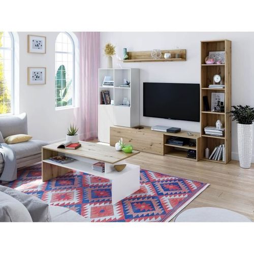 Table Basse Rectangulaire - Décor Blanc Et Chene Nodi - L43 X P100 X H50 Cm