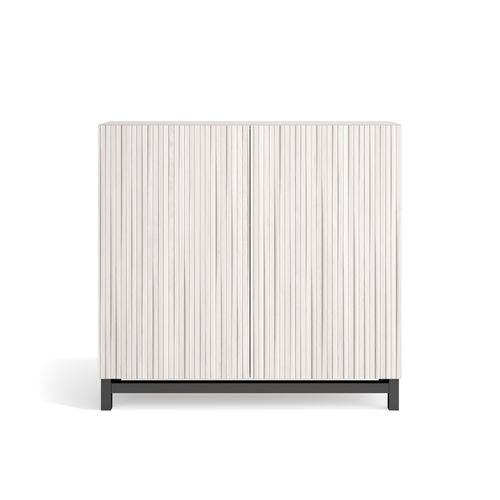 Meuble à Chaussures Modèle Copenhague, Blanc Antique Portes Effet Lattes Pied Graphite, 87x90x27 Cm