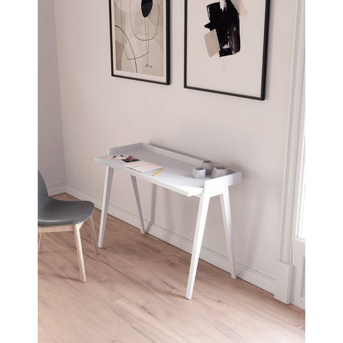 Bureau Fabriqué En Mélamine Et Hêtre Massif, Modéle Berlin En Couleur Blanc