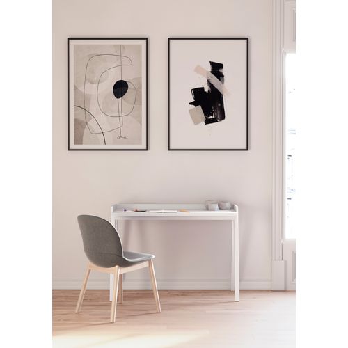 Bureau Fabriqué En Mélamine Et Hêtre Massif, Modéle Berlin En Couleur Blanc