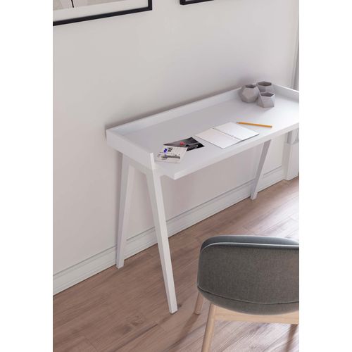 Bureau Fabriqué En Mélamine Et Hêtre Massif, Modéle Berlin En Couleur Blanc