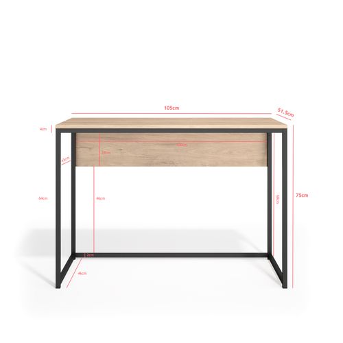 Bureau En Mélamine Et Métal, London, Chêne Clair