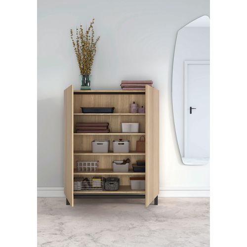 Meuble à Chaussures, Modèle Lofoten, En Mélamine En Couleur Chêne Doré, Dessin Lattes Et Pied Noir