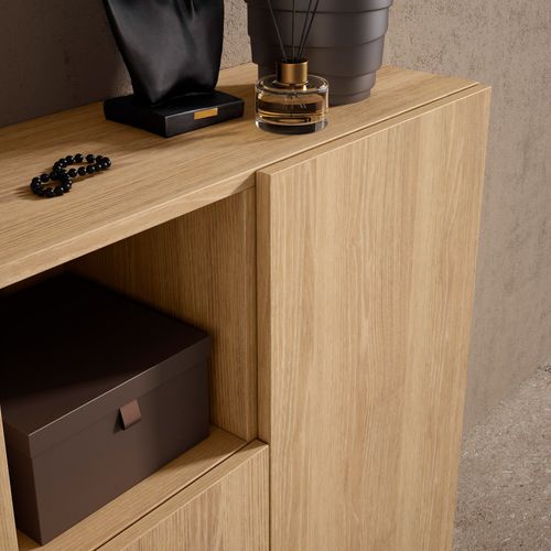 Meuble à Chaussures En Mélamine, Modèle Moss, Coloris Chêne Doré, 87x90x27 Cm