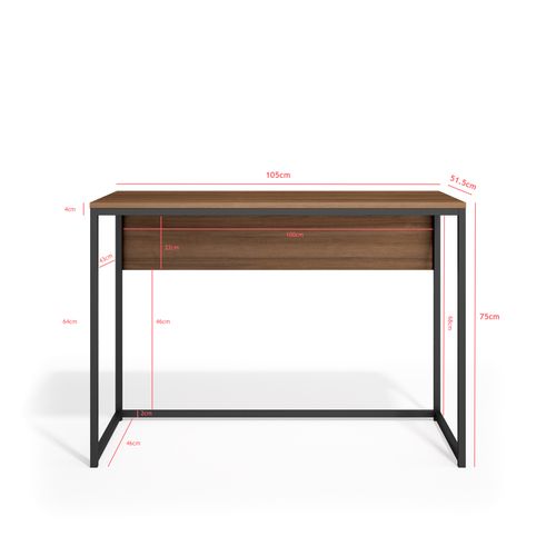 Bureau En Mélamine Et Métal, London, Noyer Foncé