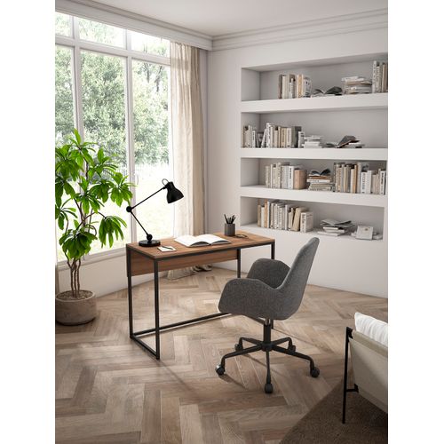 Bureau En Mélamine Et Métal, London, Noyer Foncé