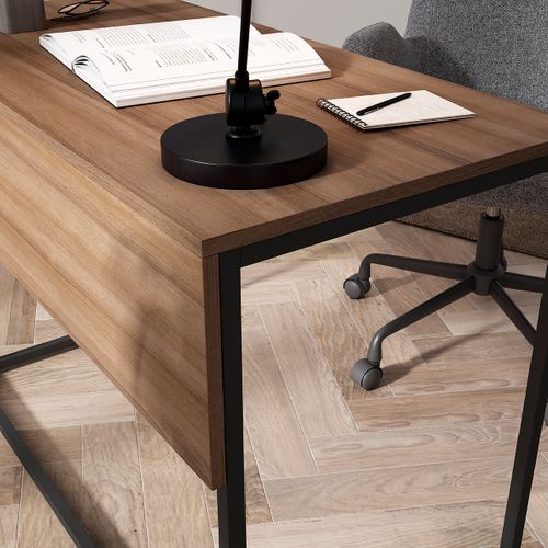 Bureau En Mélamine Et Métal, London, Noyer Foncé