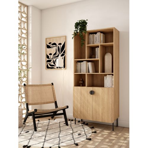 Bibliothèque Multifonction Tokyo Mélaminé, 8 Compartiments, Chêne Doré, 178x80x31cm