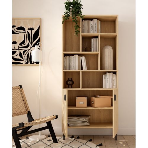 Bibliothèque Multifonction Tokyo Mélaminé, 8 Compartiments, Chêne Doré, 178x80x31cm