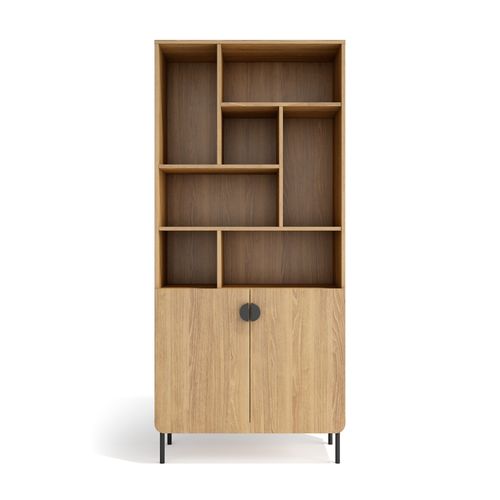 Bibliothèque Multifonction Tokyo Mélaminé, 8 Compartiments, Chêne Doré, 178x80x31cm