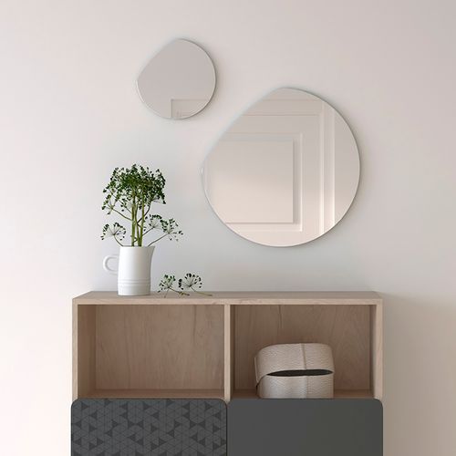 Lot 2 Miroirs Ronds Herdasa Lune Blanc Ø25 Cm + Ø50 Cm