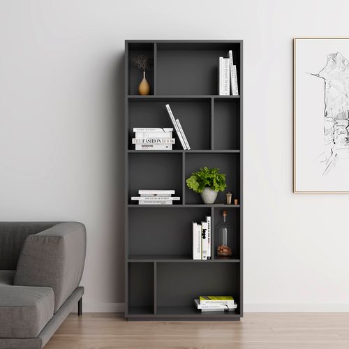 Bibliothèque En Melamine, Collection Nack (545), à 5 Nivaux En Couleur Graphite
