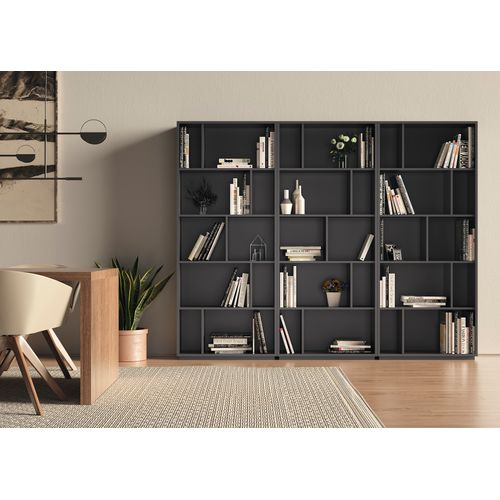 Bibliothèque En Melamine, Collection Nack (545), à 5 Nivaux En Couleur Graphite