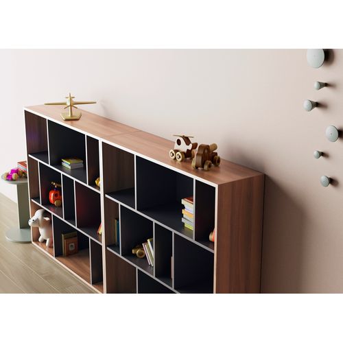 Bibliothèque En Melamine, Collection Nack (546), à 3 Nivaux En Couleur Noyer Et Graphite