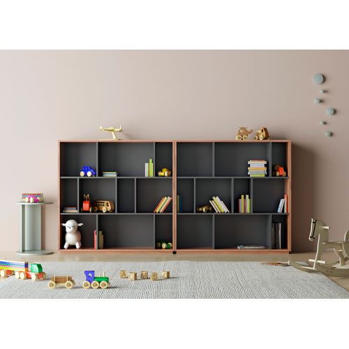 Bibliothèque En Melamine, Collection Nack (546), à 3 Nivaux En Couleur Noyer Et Graphite