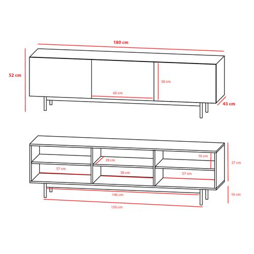 Meuble TV, Collection Printed, En Mélamine Avec 3 Portes. Chêne Clair-graphite