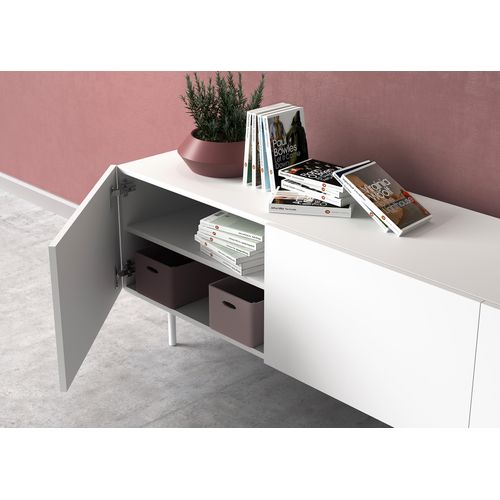 Meuble TV, Collection Printed, En Mélamine Avec 3 Portes. Blanc