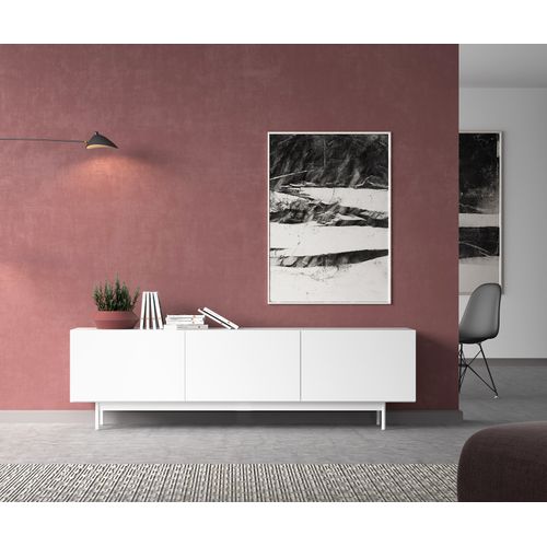 Meuble TV, Collection Printed, En Mélamine Avec 3 Portes. Blanc