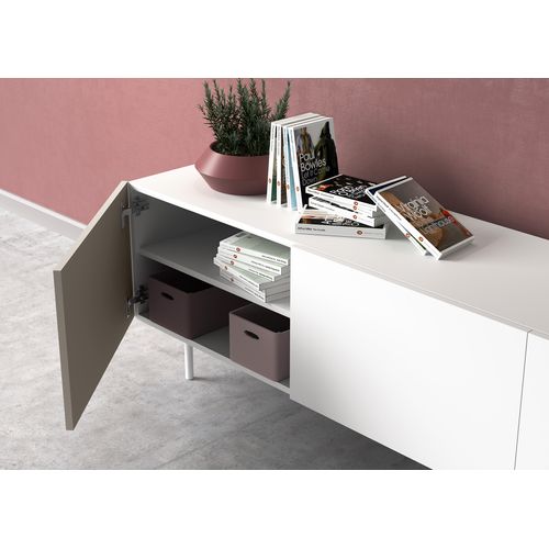 Meuble TV, Collection Printed, En Mélamine Avec 3 Portes. Blanc-taupe